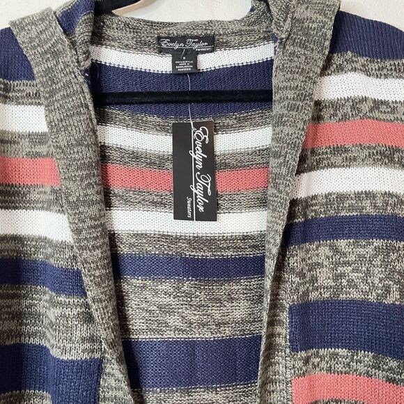 Evelyn Taylor Striped Hooded maxi Cardigan Sweater - Picture 13 of 13